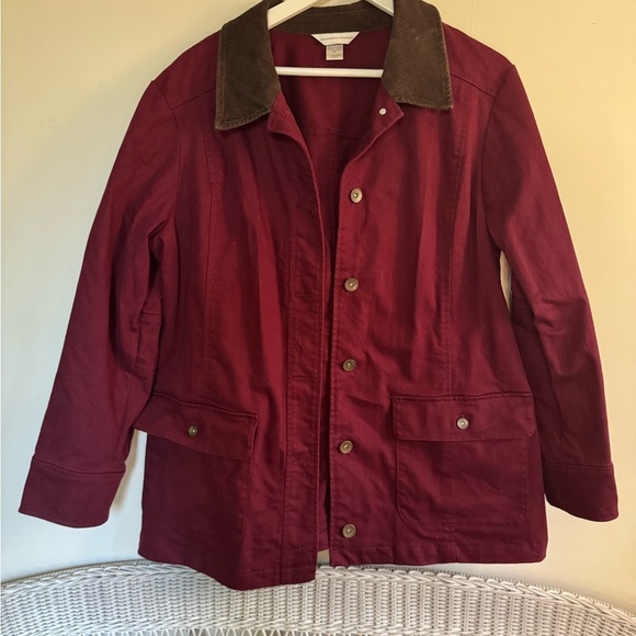 Christopher & Banks Maroon Jacket with Dark Brown corduroy Collar xl - Picture 4 of 12